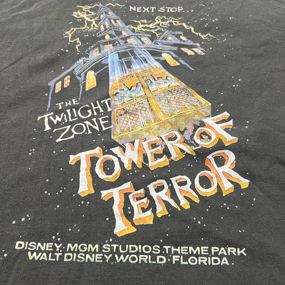 Disney Black Tower of Terror Graphic Tee with Yellow & Blue Print - Picture 2 of 2